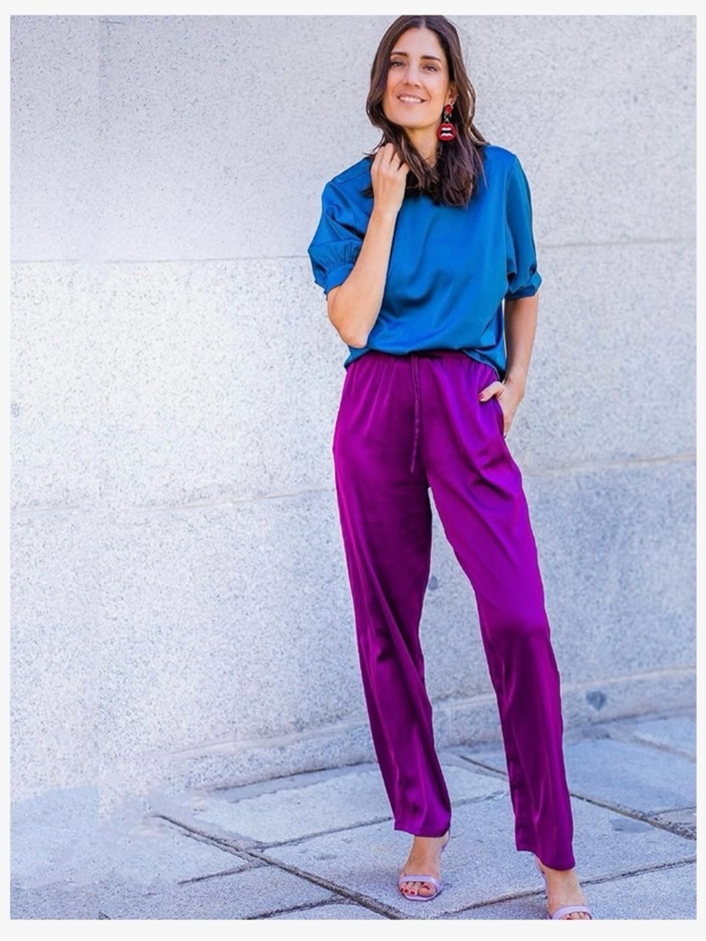 Straight-Leg Satin Pants in Vibrant Purple - Picture 2 of 5